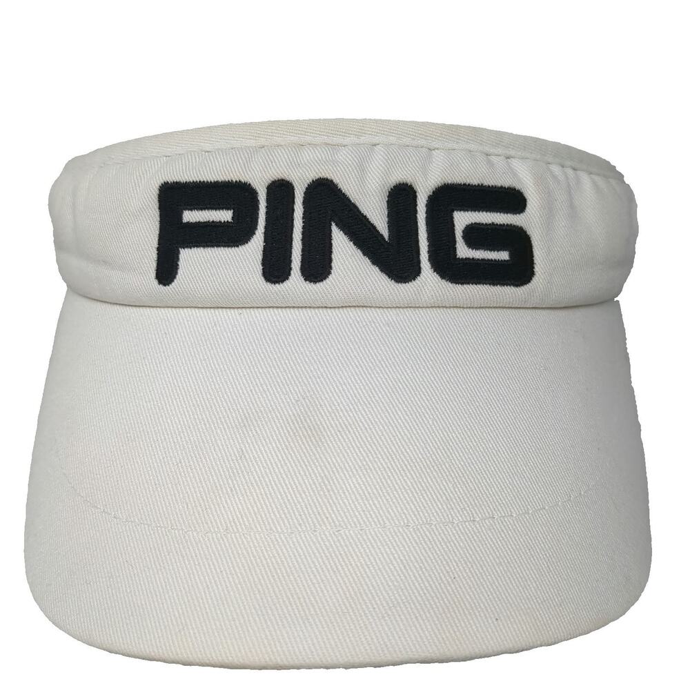 PING Golf Visor Hat White One Size Made in USA Black Side Embroidery Adjustable